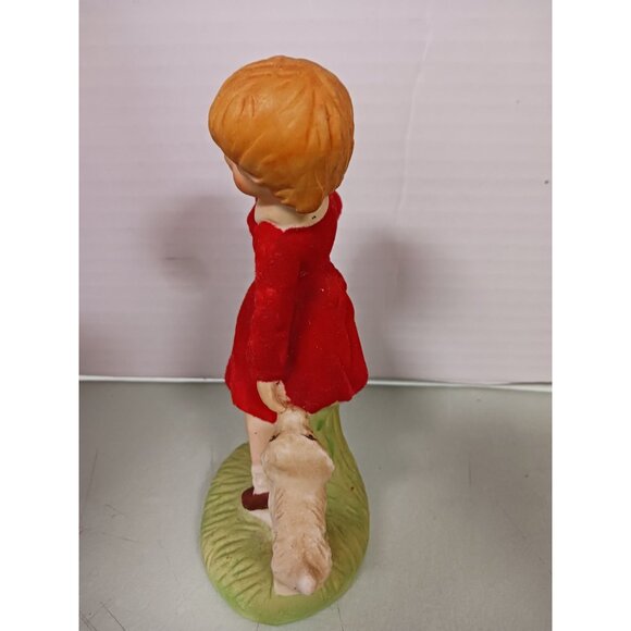195's-1960's Porcelain Bisque Figurine With Red Flock - Picture 4 of 4